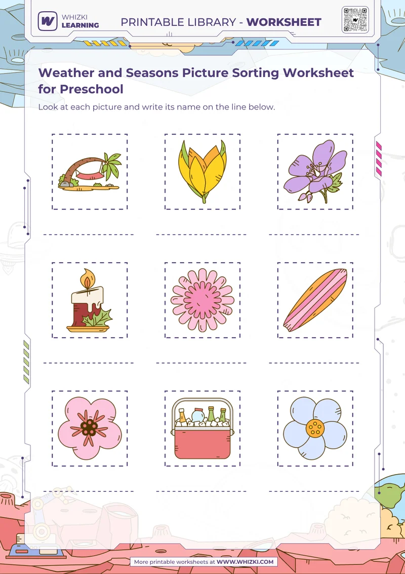 Weather and Seasons Picture Sorting Worksheet for Preschool
