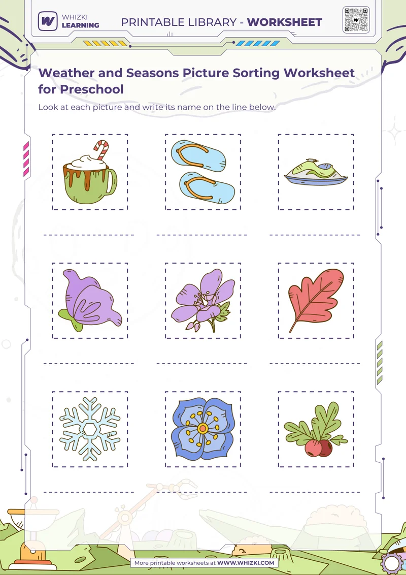 Weather and Seasons Picture Sorting Worksheet for Preschool