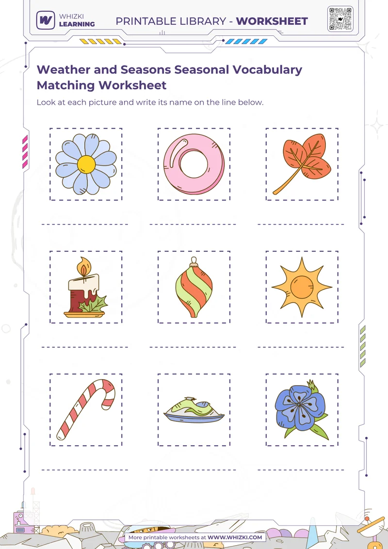 Weather and Seasons Seasonal Vocabulary Matching Worksheet