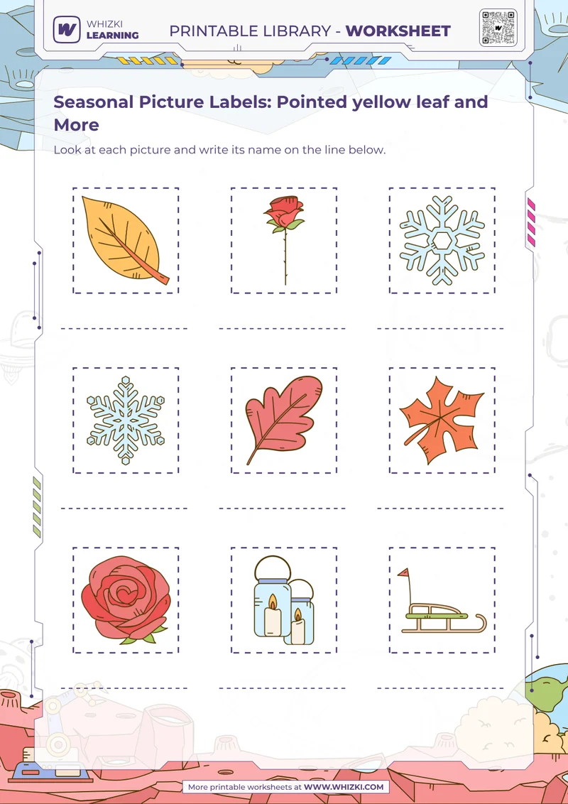 Seasonal Picture Labels: Pointed yellow leaf and More