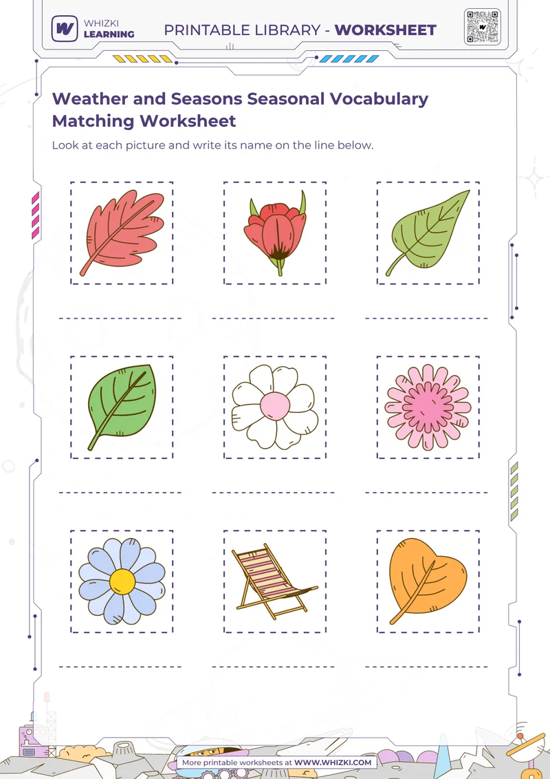Weather and Seasons Seasonal Vocabulary Matching Worksheet