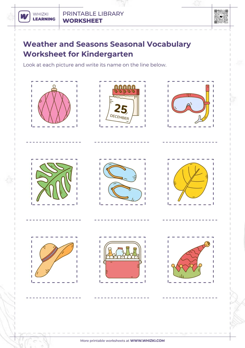 Weather and Seasons Seasonal Vocabulary Worksheet for Kindergarten