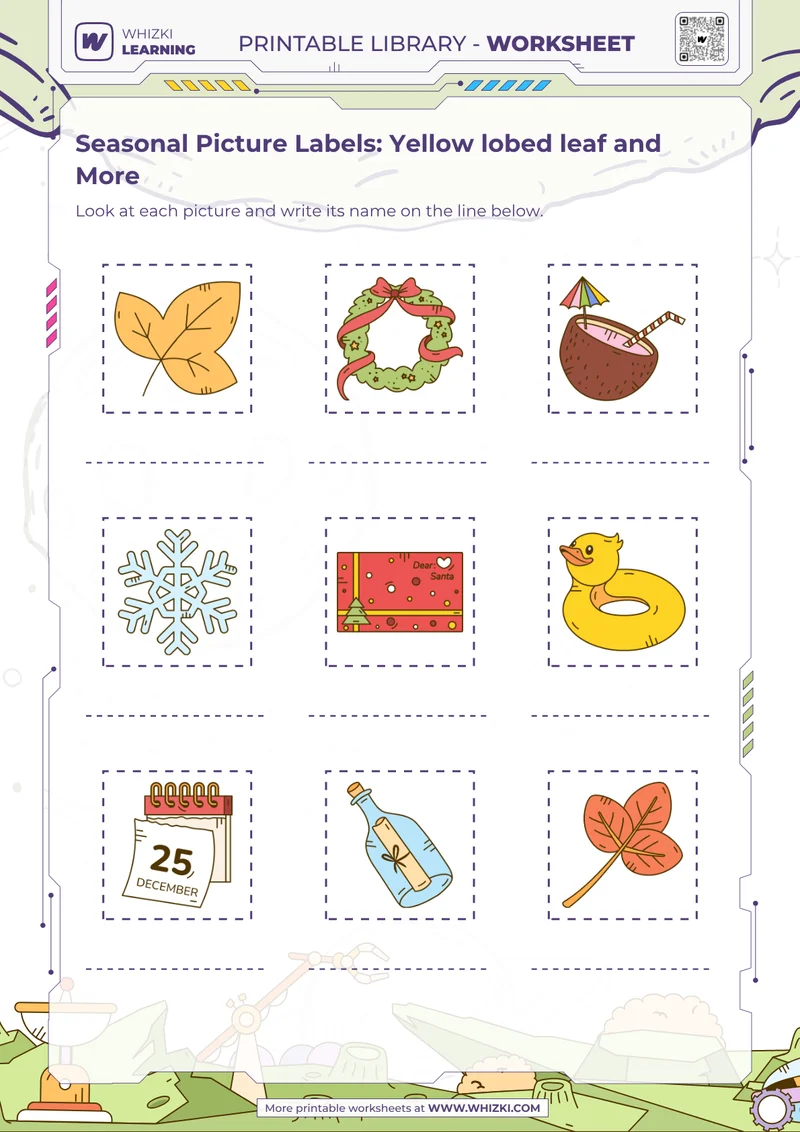 Seasonal Picture Labels: Yellow lobed leaf and More