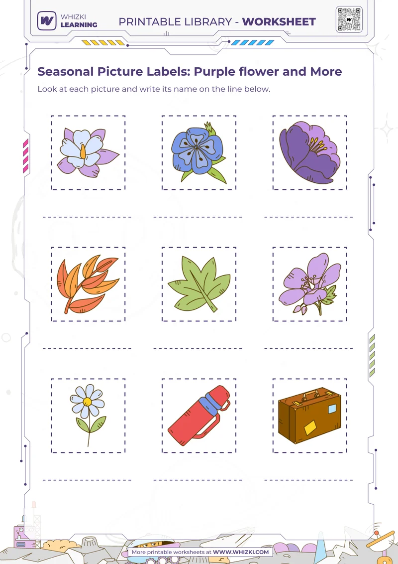 Seasonal Picture Labels: Purple flower and More