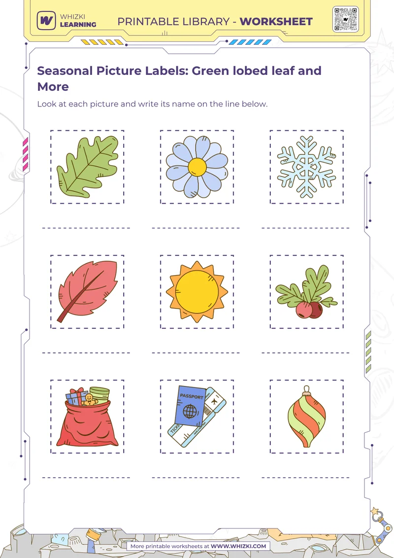 Seasonal Picture Labels: Green lobed leaf and More