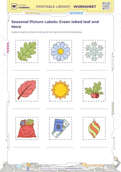Seasonal Picture Labels: Green lobed leaf and More