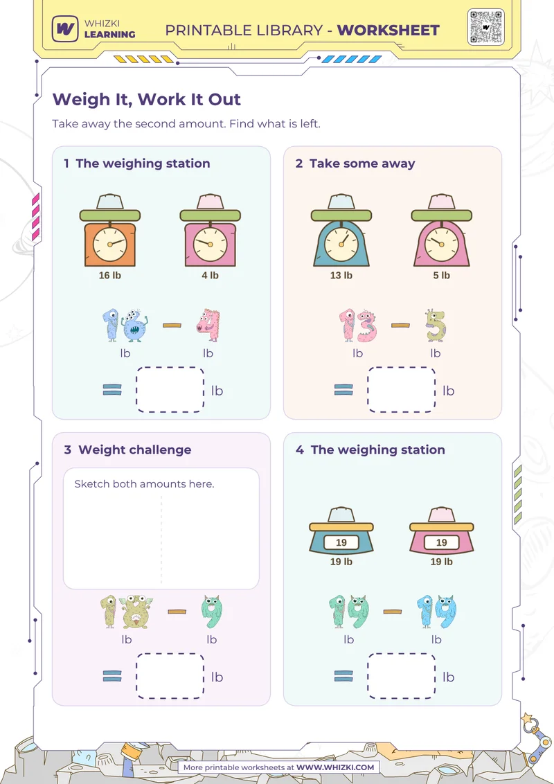 Weight in Pounds Subtraction Worksheet