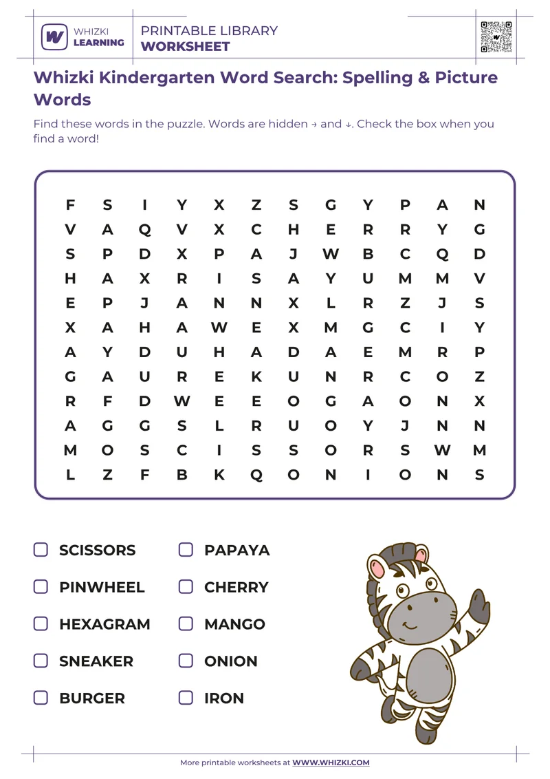 Whizki Kindergarten Word Search: Spelling & Picture Words