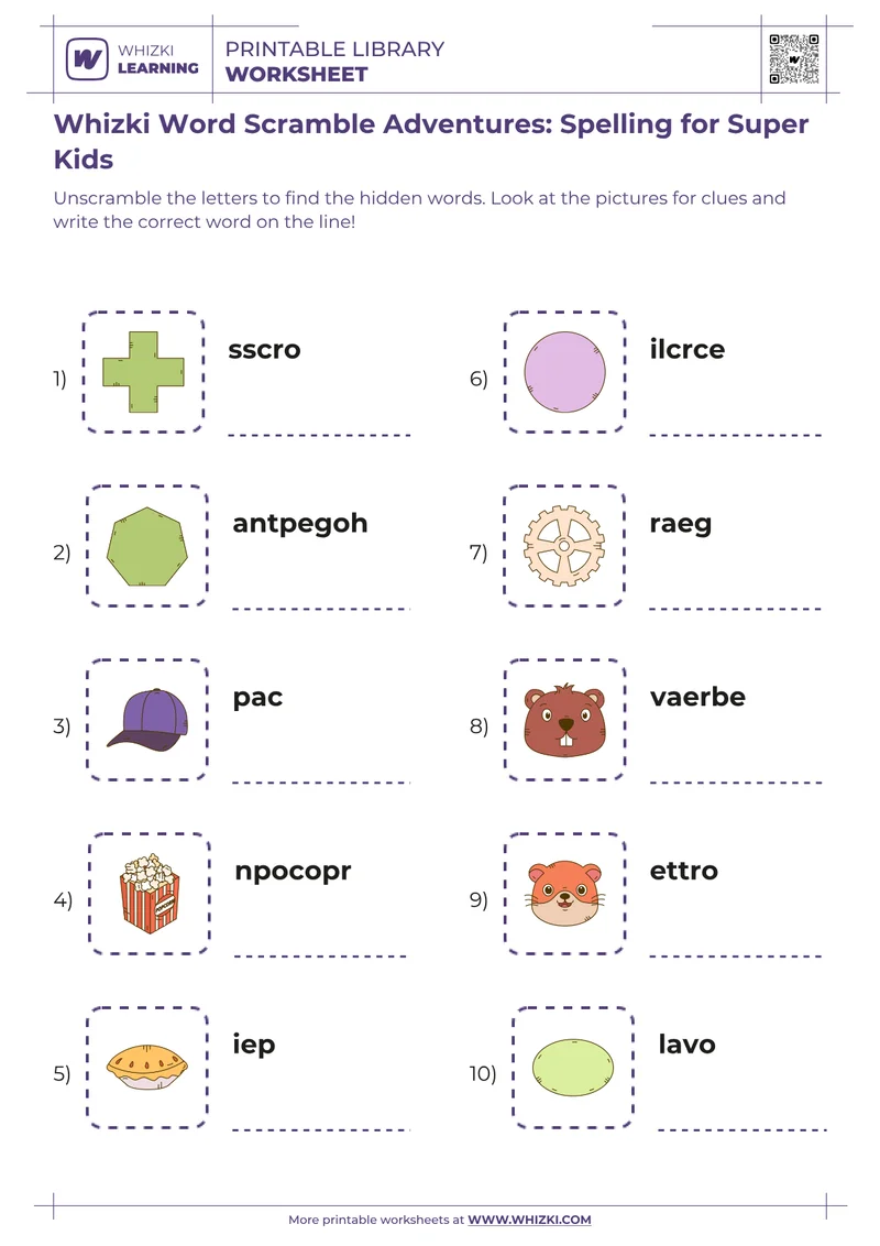 Whizki Word Scramble Adventures: Spelling for Super Kids