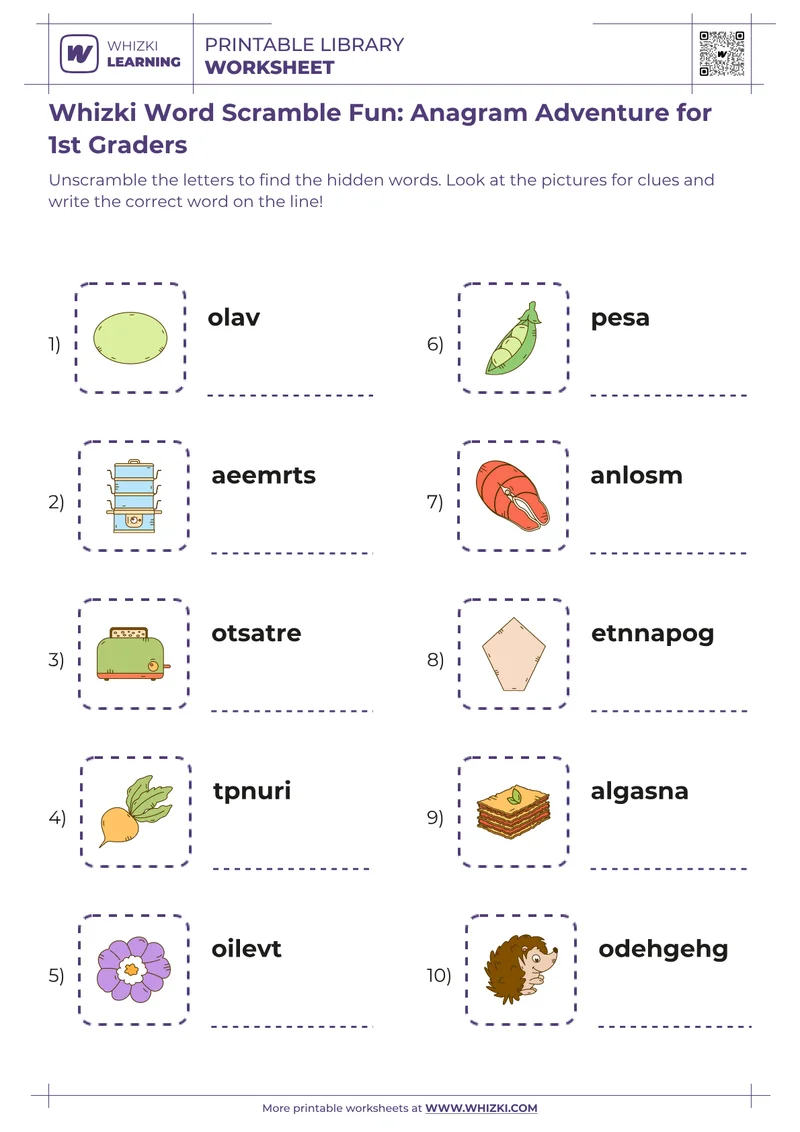 Whizki Word Scramble Fun: Anagram Adventure for 1st Graders