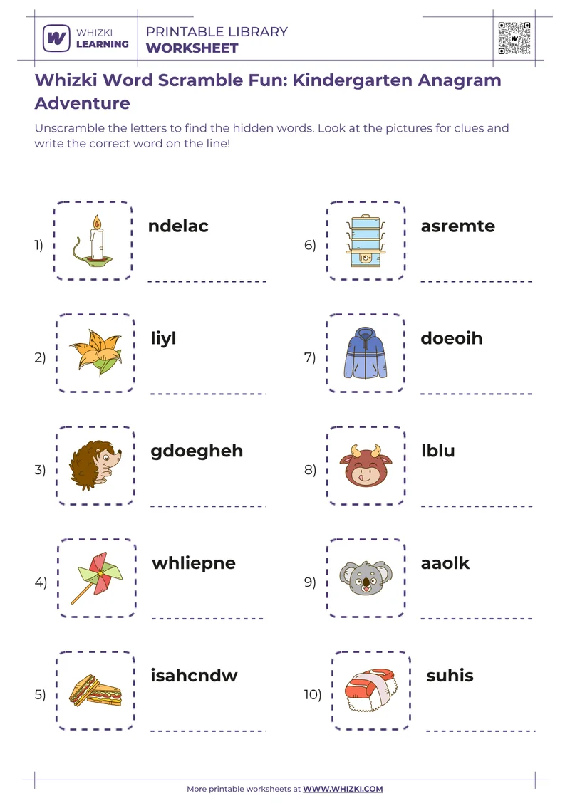 Whizki Word Scramble Fun: Kindergarten Anagram Adventure