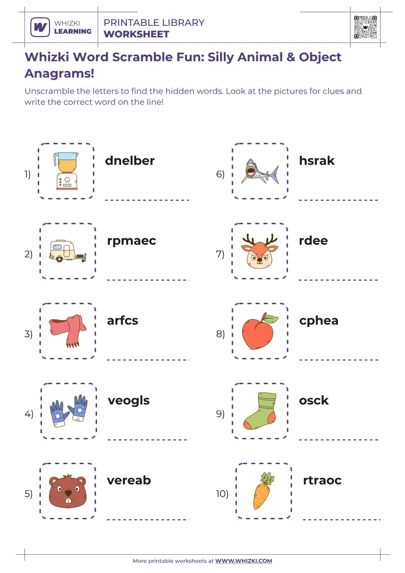 Whizki Word Scramble Fun: Silly Animal & Object Anagrams!