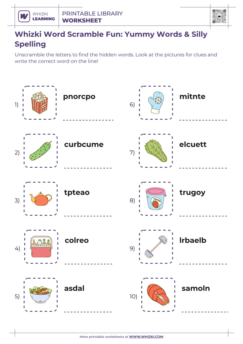 Whizki Word Scramble Fun: Yummy Words & Silly Spelling