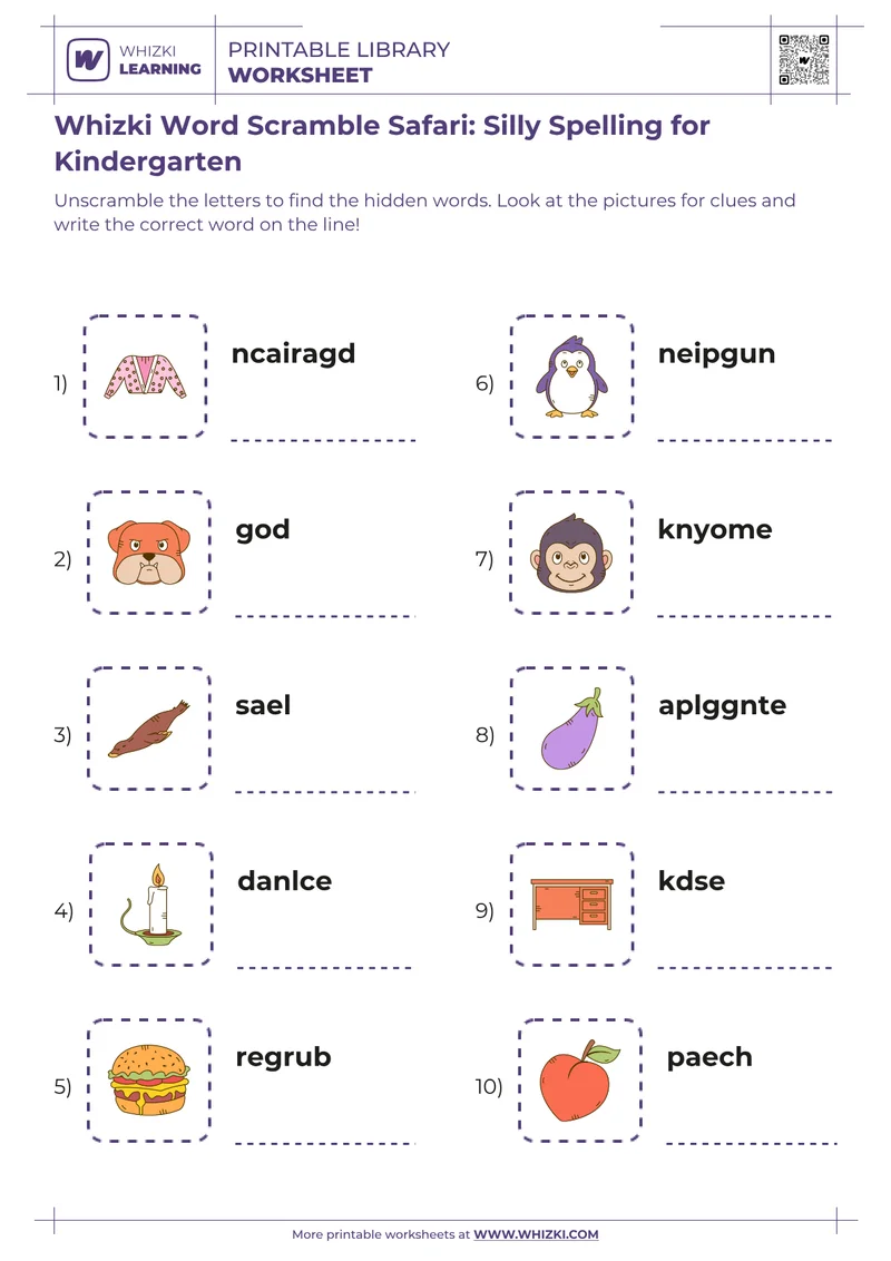 Whizki Word Scramble Safari: Silly Spelling for Kindergarten