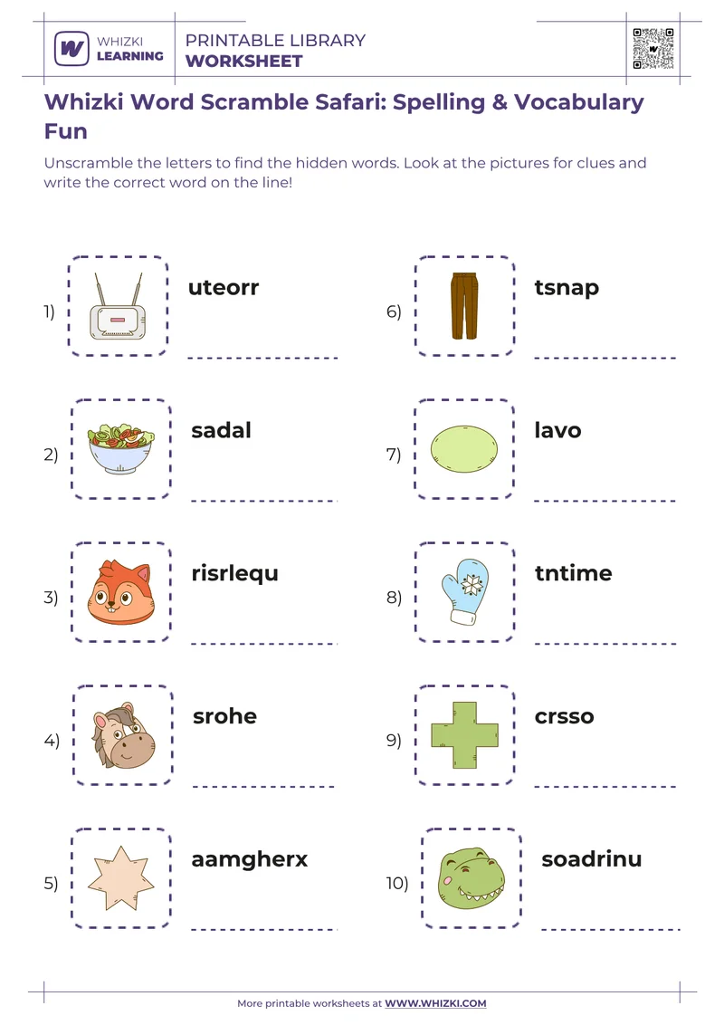 Whizki Word Scramble Safari: Spelling & Vocabulary Fun