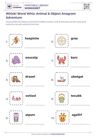 Whizki Word Whiz: Animal & Object Anagram Adventure