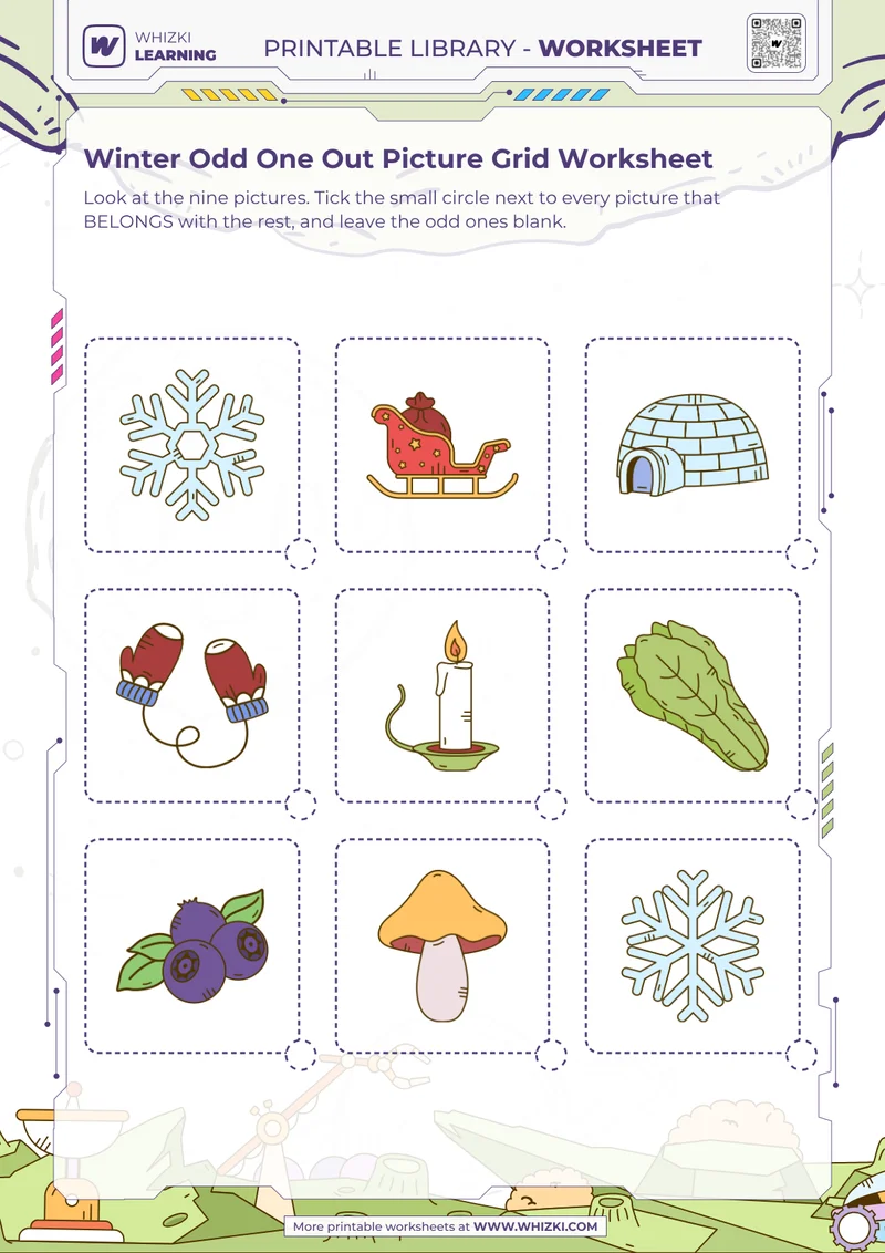 Winter Odd One Out Picture Grid Worksheet