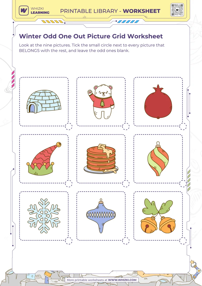 Winter Odd One Out Picture Grid Worksheet