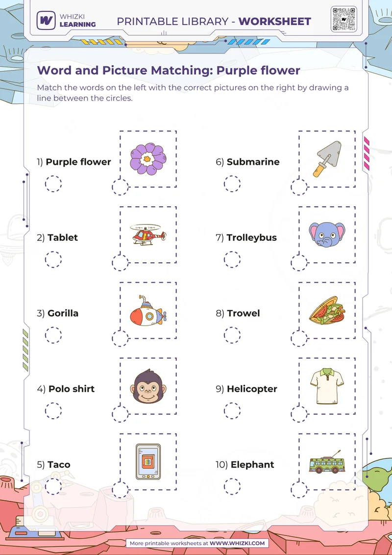 Word and Picture Matching: Purple flower