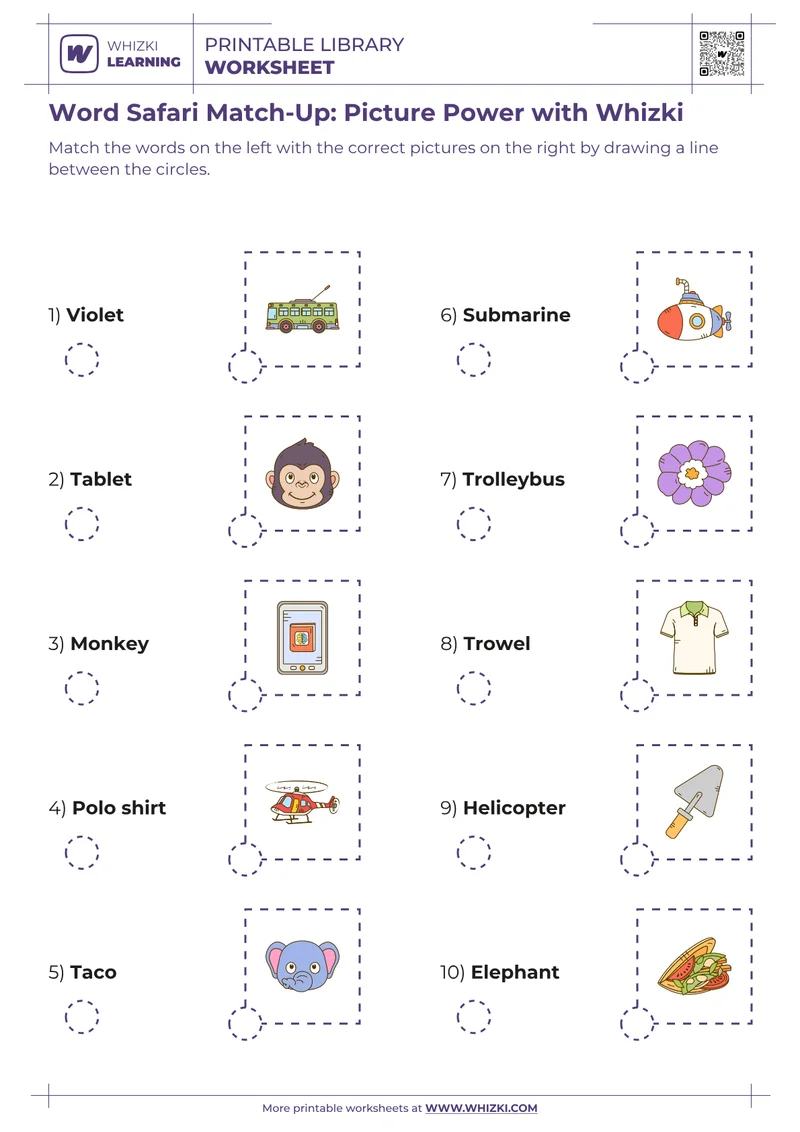 Word Safari Match-Up: Picture Power with Whizki