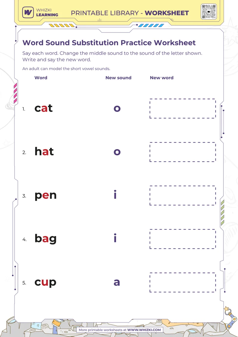 Word Sound Substitution Practice Worksheet