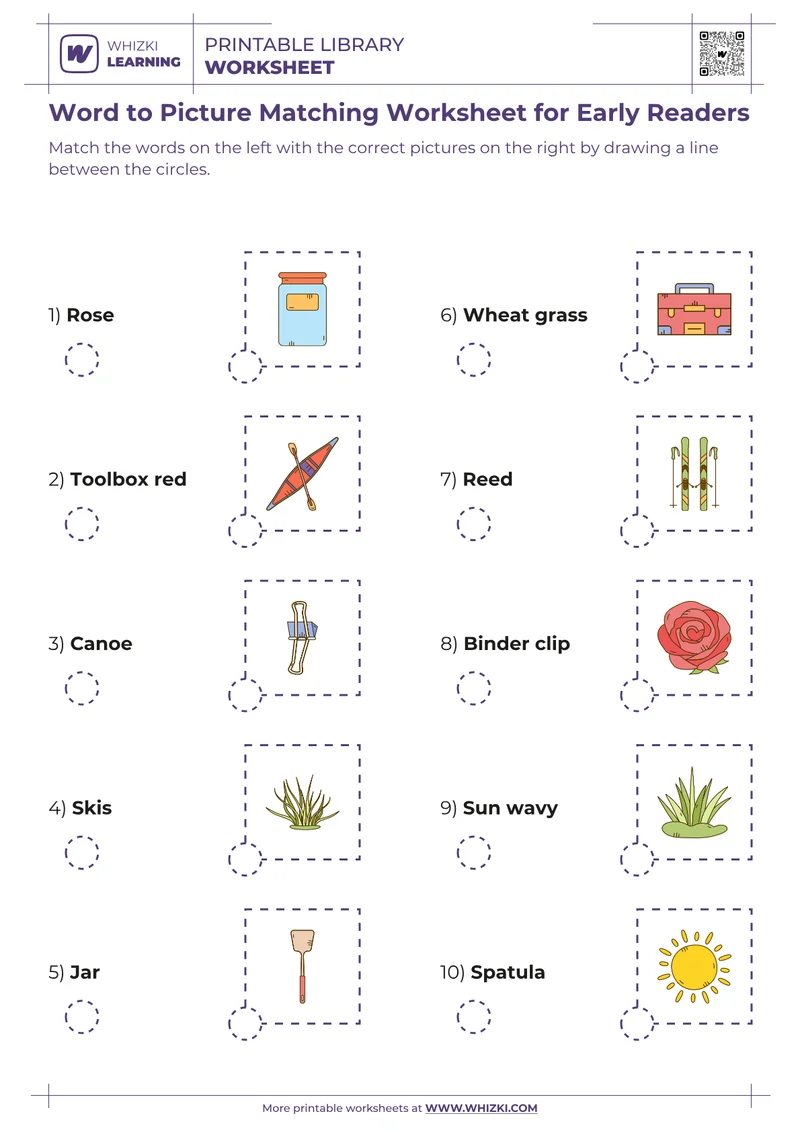 Word to Picture Matching Worksheet for Early Readers