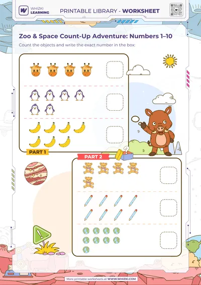 Zoo & Space Count-Up Adventure: Numbers 1–10