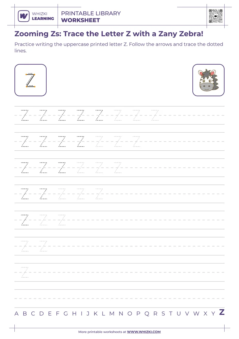 Zooming Zs: Trace the Letter Z with a Zany Zebra!
